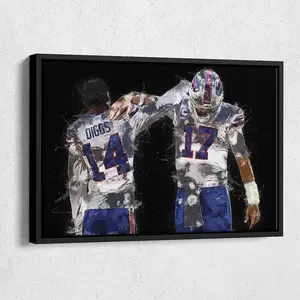 Josh Allen & Stefon Diggs Poster - Buffalo Bills Football Wall Art, Home and Man Cave Decor, Watercolor Print [UNFRAMED - PRINT ONLY]