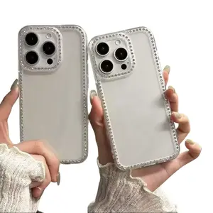 Bling Rhinestone Diamond Phone Case, Clear Glitter 3D Gem Design, Soft Silicone Shockproof Protective Cover, Cute Fashion Girly Case for Women Girls, Fit iPhone 12-17 Pro Max Plus