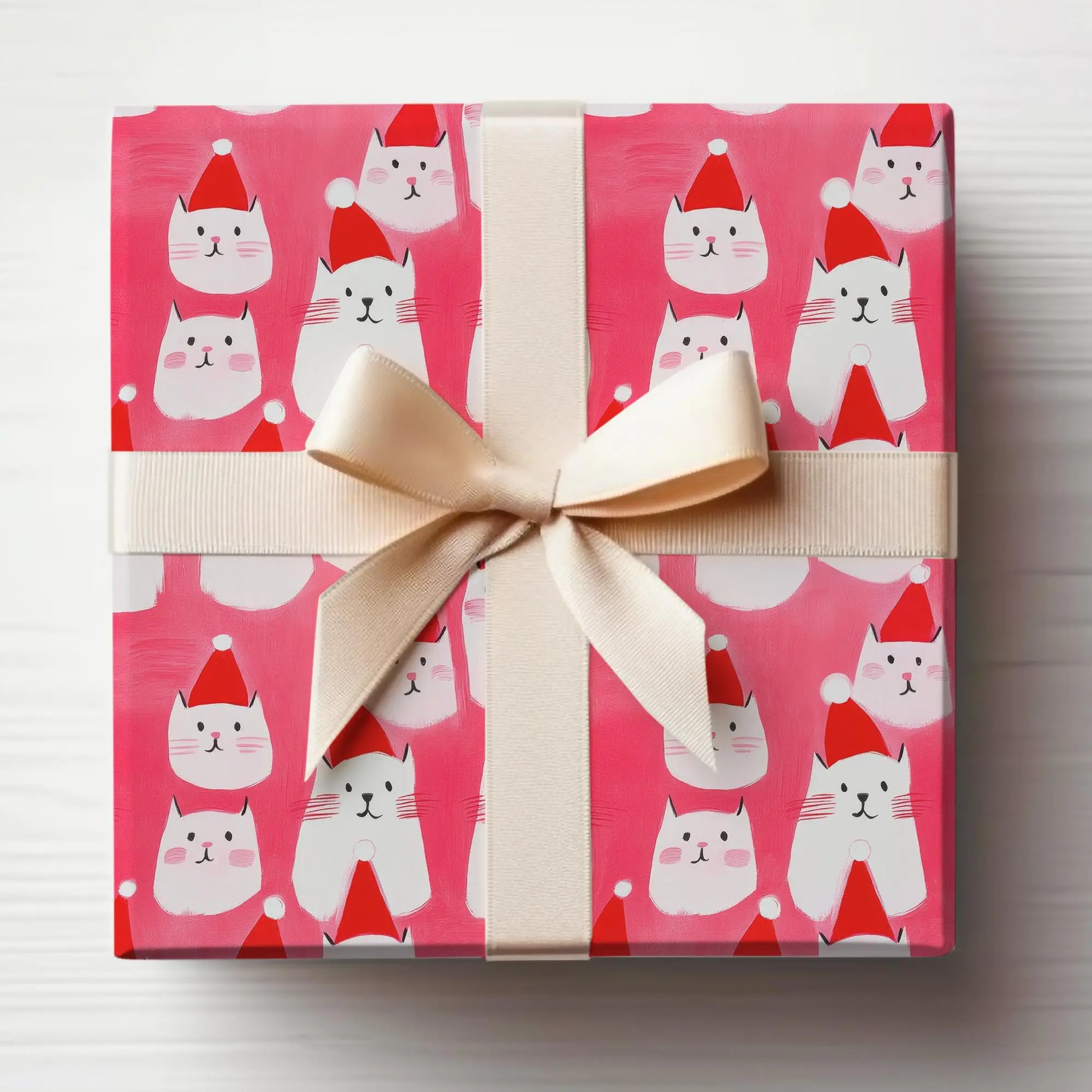 Kitten Wrapping Paper Roll Christmas Cats Wrapping Paper Pink Cats Gift Wrap Roll Holiday Cats Wrapping Paper Cats in Santa Hats Gift Wrap