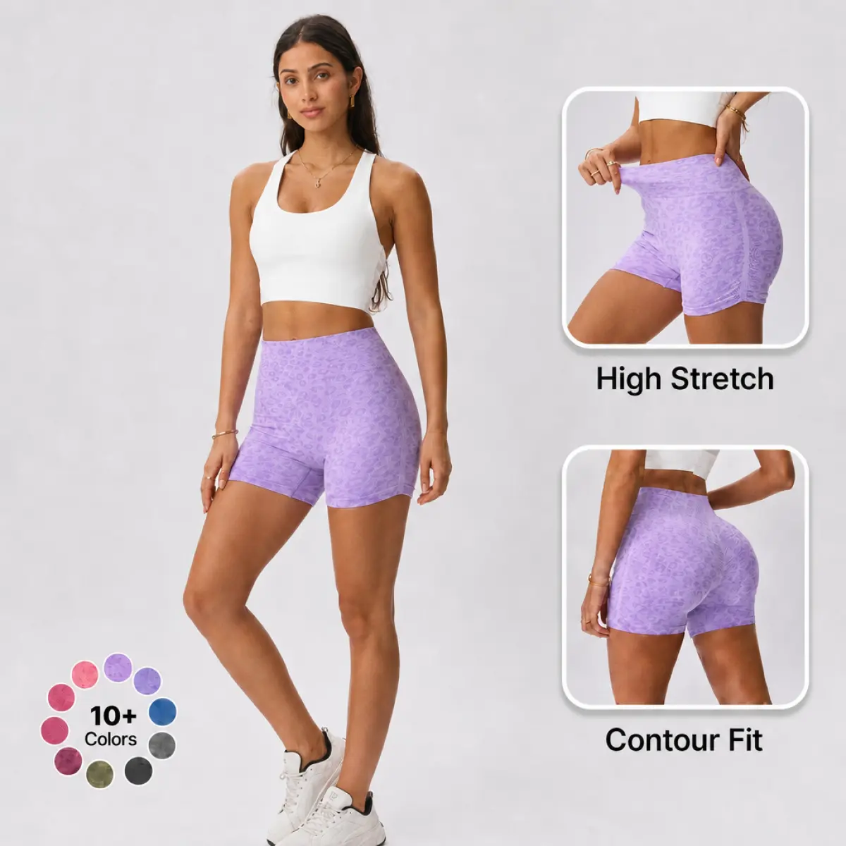 Yoga Shorts for Women, Leopard Print Workout Shorts with High Waisted Stretch Design, Comfortable Activewear for Fitness and Training