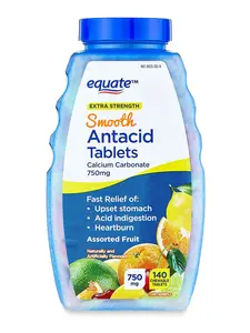 Equate Ultra Strength Antacid Chewable Assorted Fruit Tablets 750 mg Calcium Carbonate 140 Count - Ideal for Digestion and Relief of Upset Stomach