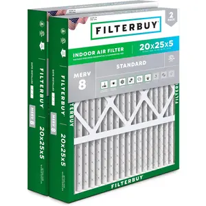 Filterbuy 20x25x5 Air Filter (2-Pack), Pleated MERV 8 Dust Defense HVAC AC Furnace Air Filters for Honeywell FC100A1037, Lennox X6673, Carrier, and More