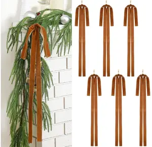 6 Pcs Velvet Christmas Swag Bow 23.5 x 15.5 Inches Rustic Large Velvet Christmas Staircase Wreath Bows Vintage Christmas Tree Topper Bows Large Velvet Bow for Christmas Outdoor (Light Brown)