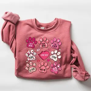 Dog Valentine Sweatshirt/ T-shirt, Dog Mom Shirt, Puppy Love Crewneck, Valentine’s Day Gift for Pet Moms, Cute Dog Paw Heart Tee