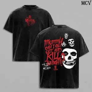 Misfits Band Tee Washed – Mommy Can I Go Out And Kill Tonight Vintage Heavy Cotton Oversize Unisex Horror Punk Graphic T-Shirt, Misfits Hoodie & Sweatshirt Retro Punk Rock Streetwear Concert Tour Fan Merch Collector Top for Men and Women Fans