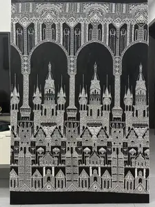 Lumicastle 3D Wedding Castle Lace Cloth Embroidery Wall Art-White Sequin & Beaded Tulle Fabric for DIY Painting,Room & Wall Home Decor, Bridal or Wedding Dress,Backdrop, Curtain,Framed Hallway Mural, Decorative Textile