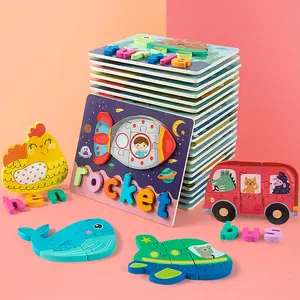 10 Pack Wooden Toddler Puzzles Spelling Montessori Toy for Ages 2-4 Early Development Educational Preschool Gifts Safe & Durable Bright Colors Shapes & Letters