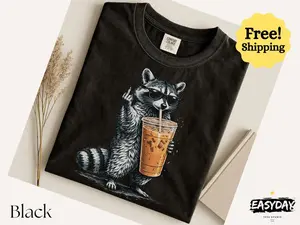Funny Raccoon Drinking Iced Coffee Shirt raccoon meme Comfort Color