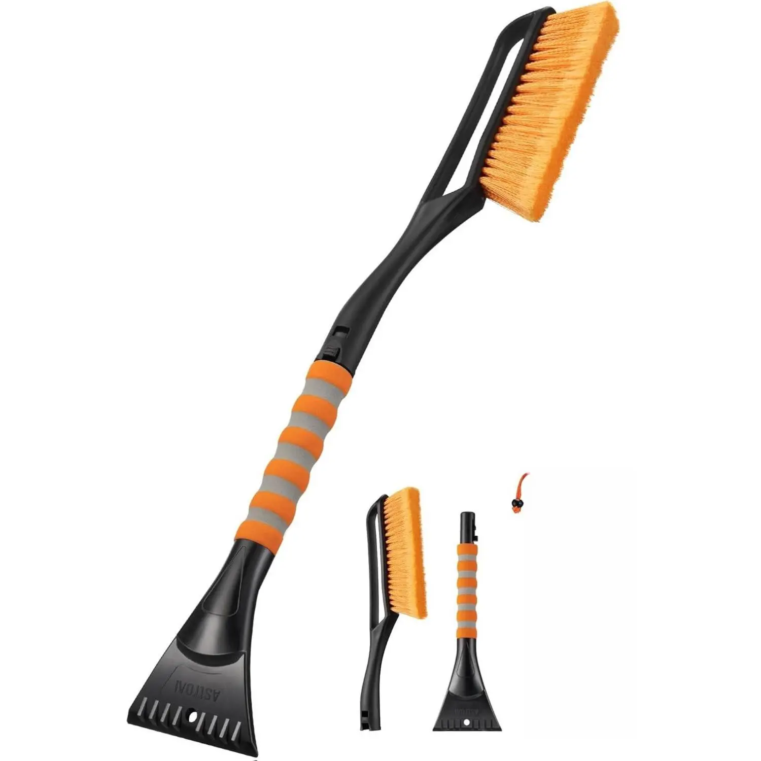 Snow Brush 27" and Ice Scrapers for Car Windshield, Detachable Snow Scrapers with Ergonomic Foam Grip for Cars, Trucks, SUVs (Heavy Duty ABS, PVC Brush, Orange)