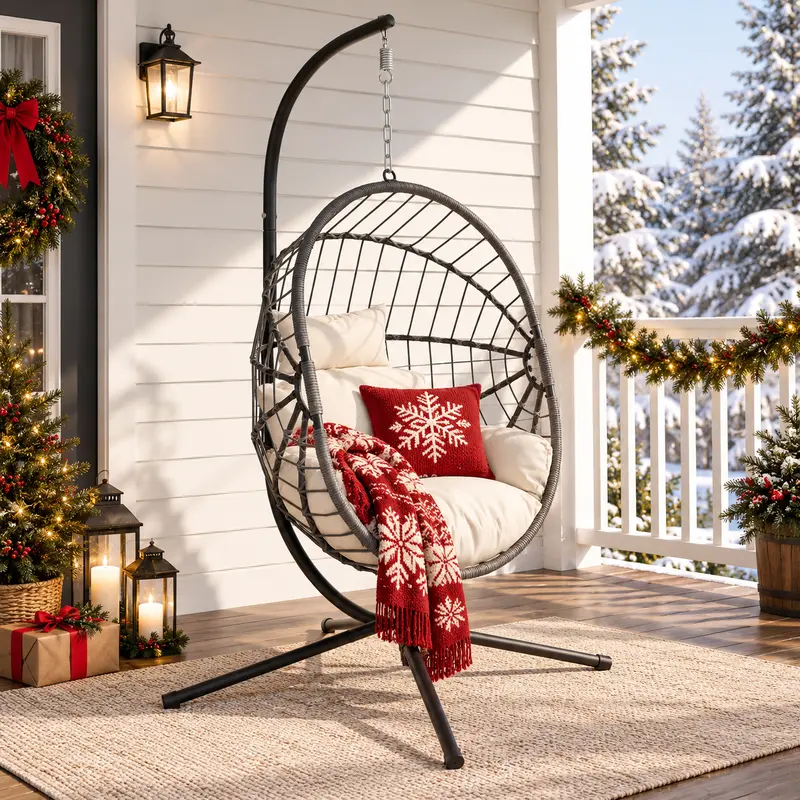 RIWENGO Patio Swings with Stand- 350lbs Weight Capacity, Single Hanging Egg Chair with Cushions, Hammock Swing Chair for Bedroom, Balcony, Garden