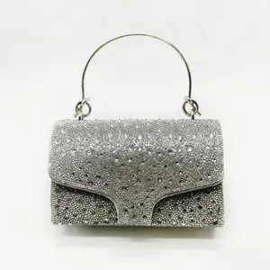 Slunza Full Rhinestone Clutch Luxury Sparkly Wedding Prom Bag Metal Handle Evening Purse