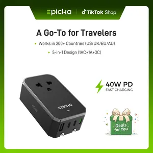 Epicka Air 40W GaN Mobile Charger - Foldable Portable Travel Plug Adapter, 5-Ports USB Fast Charging for Smartphone, Cellphone and Electronic Devices