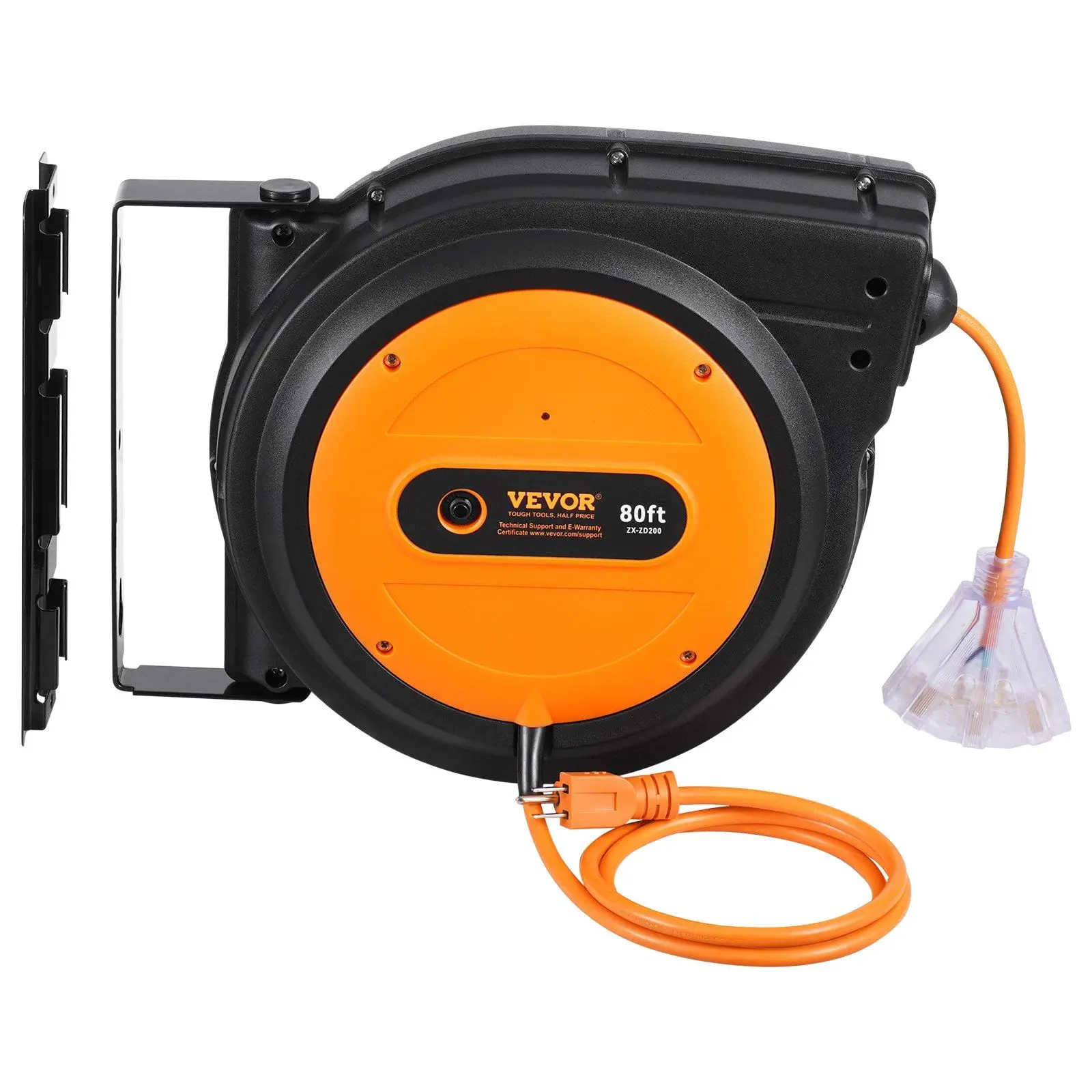 VEVOR Automatic Retractable Corded Reel with 80 ft 12AWG/3C SJTOW Cable, 4.5 ft Lead-In Cable & Automatic Retractable System for Garage Use, Retractable Extension Cord
