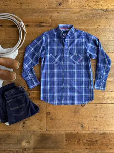 Rockford Ariat Men's Cobalt Blue Plaid Pearl Snap