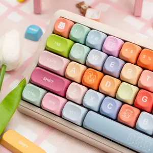 COOMICKEY 133 Keys PBT Keycaps, 5-Side Dye Sublimation Keycaps, Cute MOA Profile Custom Keycap Set with Key Puller for Cherry Gateron MX Switches Mechanical Gaming Keyboard