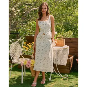 rihoas Women's Chic Bohemian Green Square Neck Sleeveless Floral Woven Polyester Wrap Top - Hip-Flattering Fabric Dress, Women's Tank & Cami