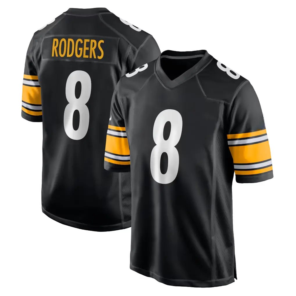 Full Print Logo Rodgers #8 Black Yellow Jersey Shirt America Football Jersey Sport Clothing Football Uniform Jersey For Football Fans Gift for him
