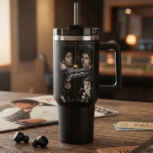 Michael Jackson 40oz Tumbler with Handle Insulated Stainless Steel Travel Mug Leakproof Lid with Straw Direct Sip Spout