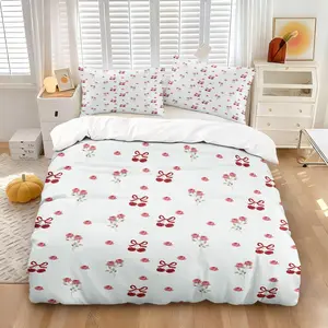 Cherry Bow-themed Duvet Cover Set,1 Count Duvet Cover & 1/2 Pillowcase without Filler,skin-friendly, Soft And Breathable,suitable For All Seasons,Ideal For Hotels,Homes,Bedrooms,And Guest Room Bedding