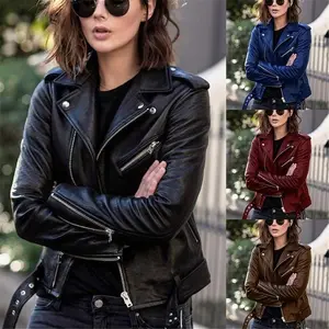 Express Spring and Autumn plus size women's short leather jacket, European and American motorcycle slim fit winter jacket, PU leather jacket, women's clearance sale