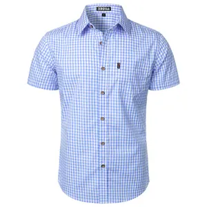ZEROYAA Men's Casual Plaid Button Down Shirt Cotton Short Sleeve Gingham Dress Shirts Regular Fit with Pocket Strap Christmas