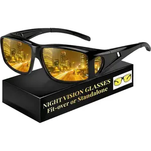 Night Driving Glasses for Men Women, Fit Over Glasses Anti Glare Polarized Night Vision Glasses for Driving, Lens