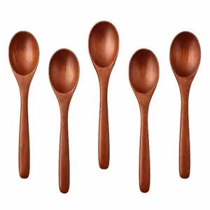 6 Pcs 6” Wooden Spoons Set, Small Soup & Coffee Spoons, Natural Wood Grain Utensils for Tea, Jam, Sugar, Ice Cream & Bath Salts, Eco Friendly, BPA Free Cutlery