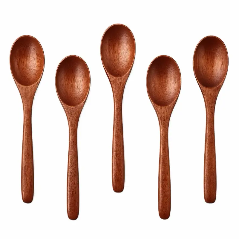 6 Pcs Japanese Style Wooden Spoons Set, 6 Inch Wood Spoons Coffee, Tea, Soup, Eco Friendly BPA Free