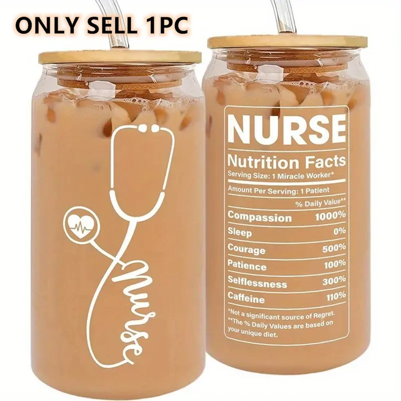 Lady Nurse Gift 16 Oz Reusable Portable Coffee Cup Mug Drinking Tumbler Drinkware, Nurse Thank You Gift for Graduation, Valentine and Appreciation, Unique Nurse Gift Set Nutrition Facts Courage Caffeine Compassion Patience