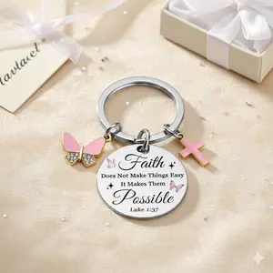 Faith Scripture Keychain Luke 1:37, Christian Gift, Religious Charm Keychain, Minimalist Faith Jewelry Charm, Trendy Christian Gift