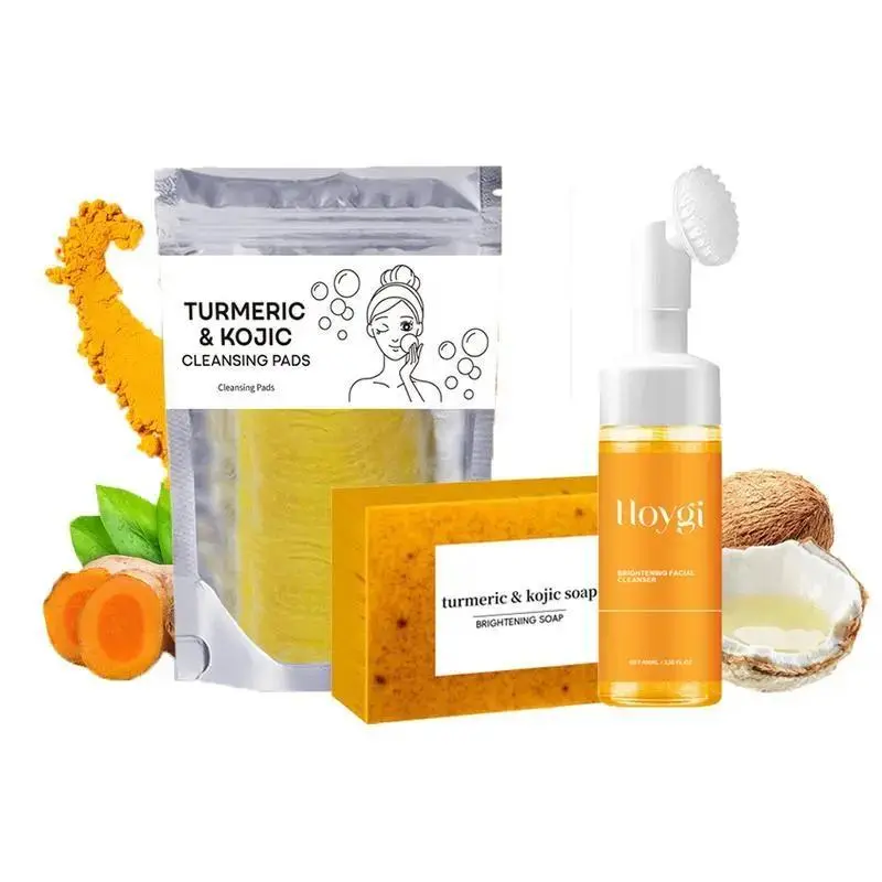 Turmeric Cleansing Set, 1 Set Turmeric Tablets & Turmeric Cleansing Mousse & Turmeric Soap, Facial Cleansing Skincare Set