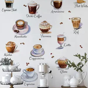 Coffee Style Wall Sticker, Restaurant Coffee Shop Wall Decor, DIY Self-Adhesive Art Decal, Home Decoration Wallpaper