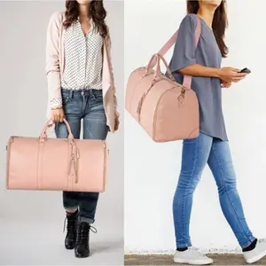 Garment Duffle Bags for Travel, Convertible Cloth Luxe Mega Bag with Shoe Pouch, 2 in 1  Travel Suit Bag with  Strap for Men Women(Pink)