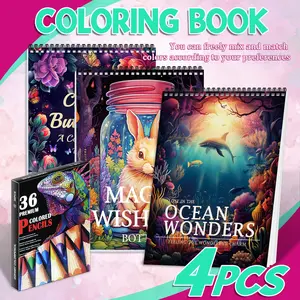 36 Colored Pencils & Coloring Books Set, Ocean World & Butterfly Themes, Stress Relief Art Kit, Ideal for Beginners & Professionals, Artistic Expression, Diverse Scenery, Creativity