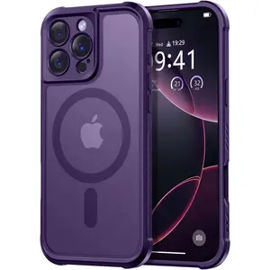 Magnetic for iPhone 16 Pro Max Case, [Full Camera Protection] [Compatible with Magsafe] Military-Grade Shockproof, Anti-Fingerprint Translucent Matte Phone Case,Deep Purple
