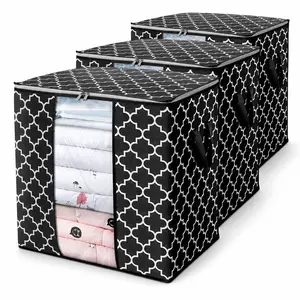 Storage bag [3-piece/100 liter] large blanket clothing sorting container with reinforced handle foldable organizer transparent window sturdy zipper Laundry Shoe Bag Dual