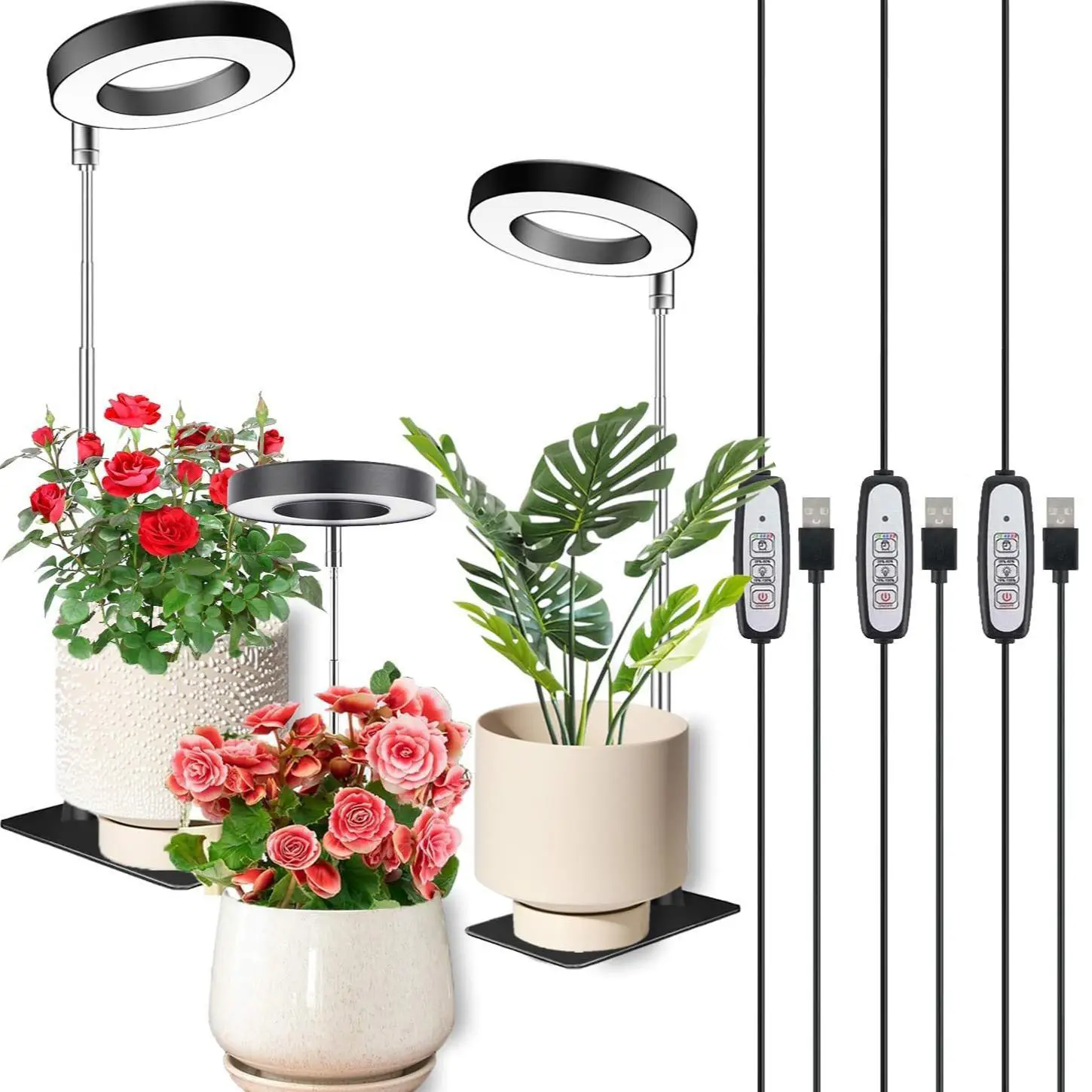 Indroo Plant Growth Light, USB Powered adjustment LED Full Spectrum Plant Light, Height Adjustable LED Plant Light with 10 Dimming Brightness & On/Off