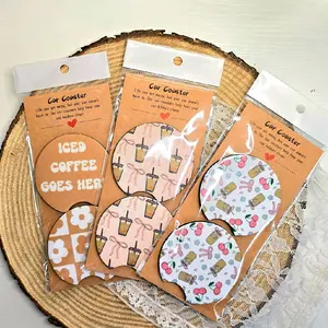 Ice Coffee Lovers Car Coasters - Neoprene 2.75" Diameter, Hand Washable, Available in Multiple Patterns, Personalize Your Car accessories girly