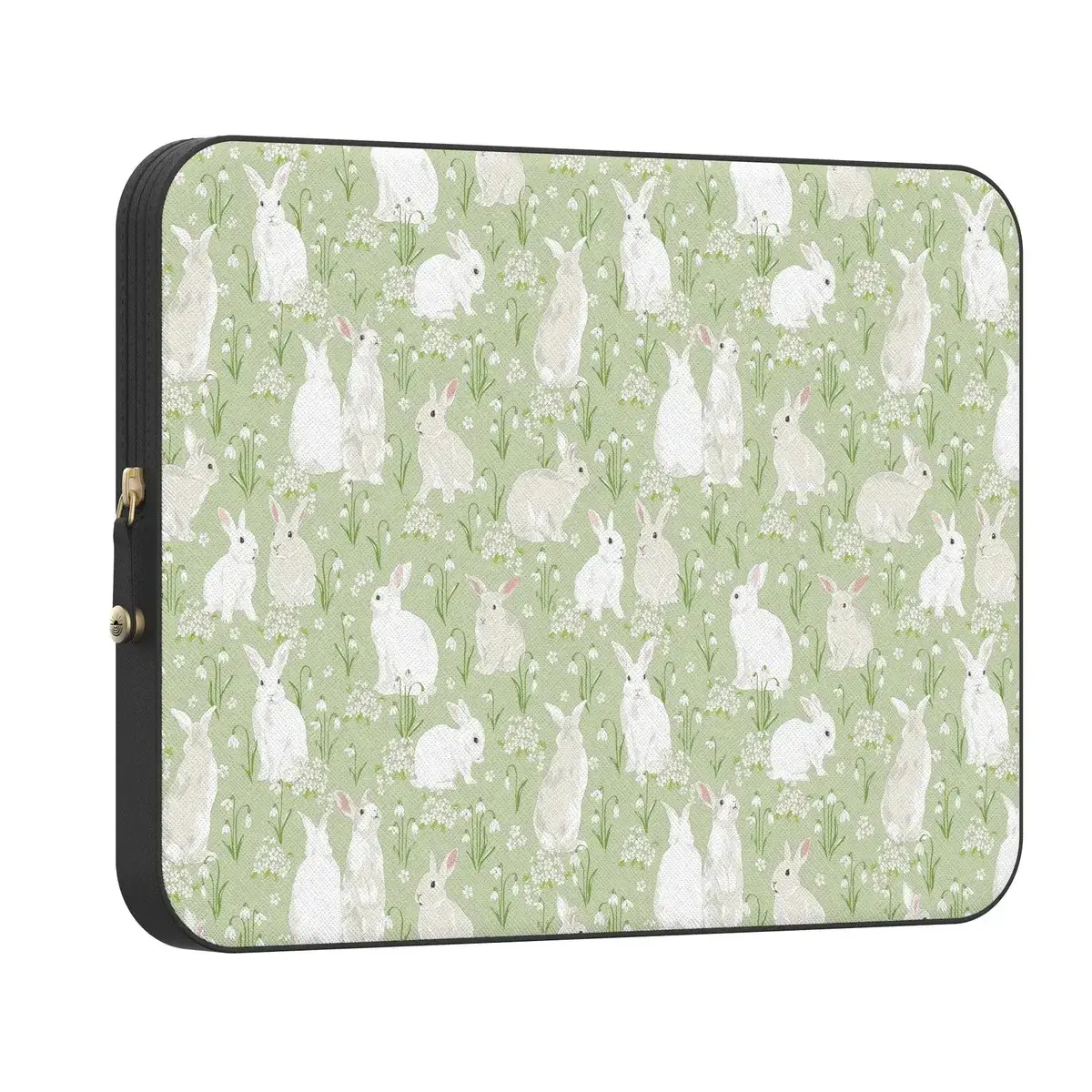 Casely PU Leather MacBook Laptop Sleeve Case - Everyday Use, Magnetic Snap-Lock Closure, Drop-Tested Protection, Green Bunny Silhouettes