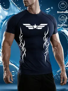 Men's Quick-Dry Compression Shirt High Stretch Moisture-Wicking Geometric Pattern Fitness Running Cycling Sports T-Shirt