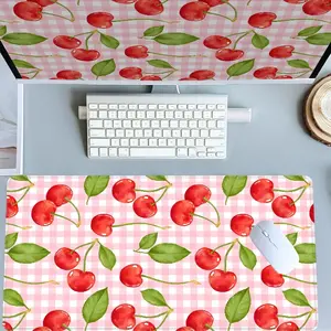 Pink Checkered Cherry Gaming Mouse Pad Extra Large Computer Mouse Pads for Desk XXL Mouse Pad for Laptop Big Mouse Pad Extended Mouse Pad with Non - Slip Rubber Base Stitched Edge for Home and Office Corporate Work Desk Accessories