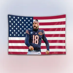 Caleb Williams USA Flag Tapestry, Vintage Patriotic Wall Hanging Decor, Football Quarterback American Flag Banner, Home Bedroom Sports Art, Gift for Fans