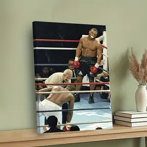 1 piece boxing champion framed canvas print - boxing match scene with referee, square framed wall art poster, suitable for gym, home, office, cafe - motivational sports decoration - ready-to-hang boxing victory decoration, home office inspiration, profess