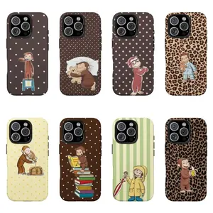 Colorful Curious George Polka Dot Shockproof Phone Case - Childhood Favorite Cartoon | Classic Children's Book Phone Cover for Samsung iPhone Cute Retro Monkey with Banana, Party Theme PBS Kid Book Halloween Christma gifts