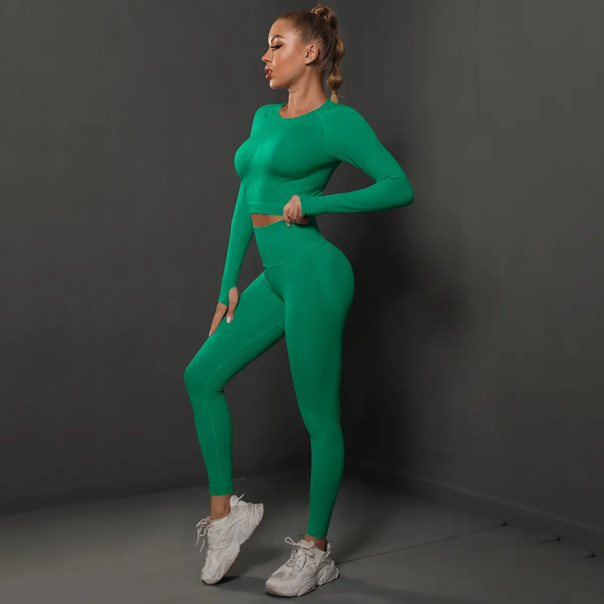 6600 long sleeved pants set   hole green