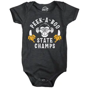 Peek A Boo State Champs Baby Bodysuit Funny Sarcastic Monkey Graphic Novelty Jumper for Infants Funny Baby Onesies Sarcastic Clothes for Baby Funny Animal Onesie Novelty Onesie Black -