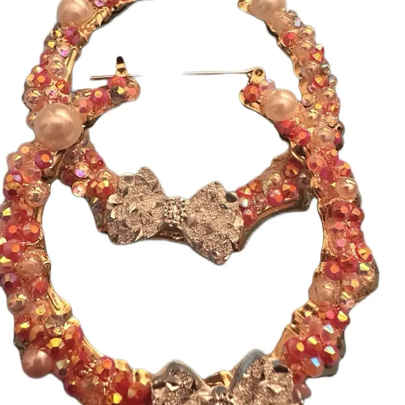 Junk Earrings with Rhinestones and Bow - Sparkling Design Accessory