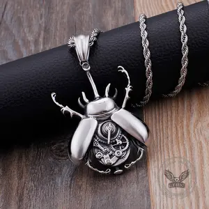 GTHIC Punk Mechanical Gear Beetle Stainless Steel Pendant Bold Steampunk Design for Unisex Fashion and Birthday Gifts