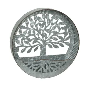 17in Galvanized Tree of Life Wall Planter - Rustic Pocket Vase for Plants