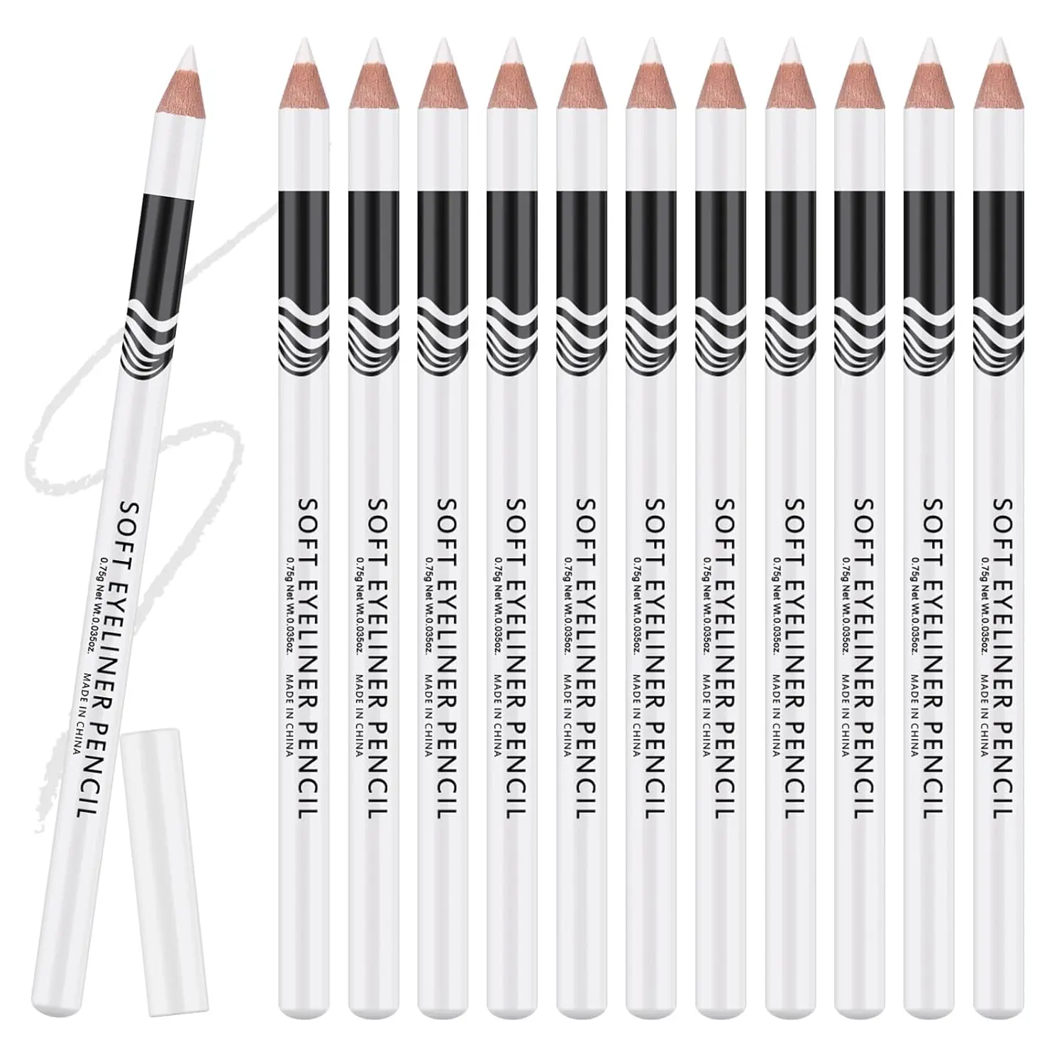 Ownest 12 Pcs White Eyeliner Highlighter Pen, White Pearl Eyeliner Pencil Set, Soft Shimmer Liner & Shadow Pencil, Lasting Smooth Cream Eye Liner Pen